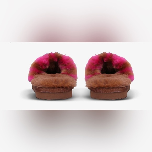 MICHAEL KORS Janis logo‎ brown & pink logo faux-fur platform slides size 10 new - Picture 3 of 5